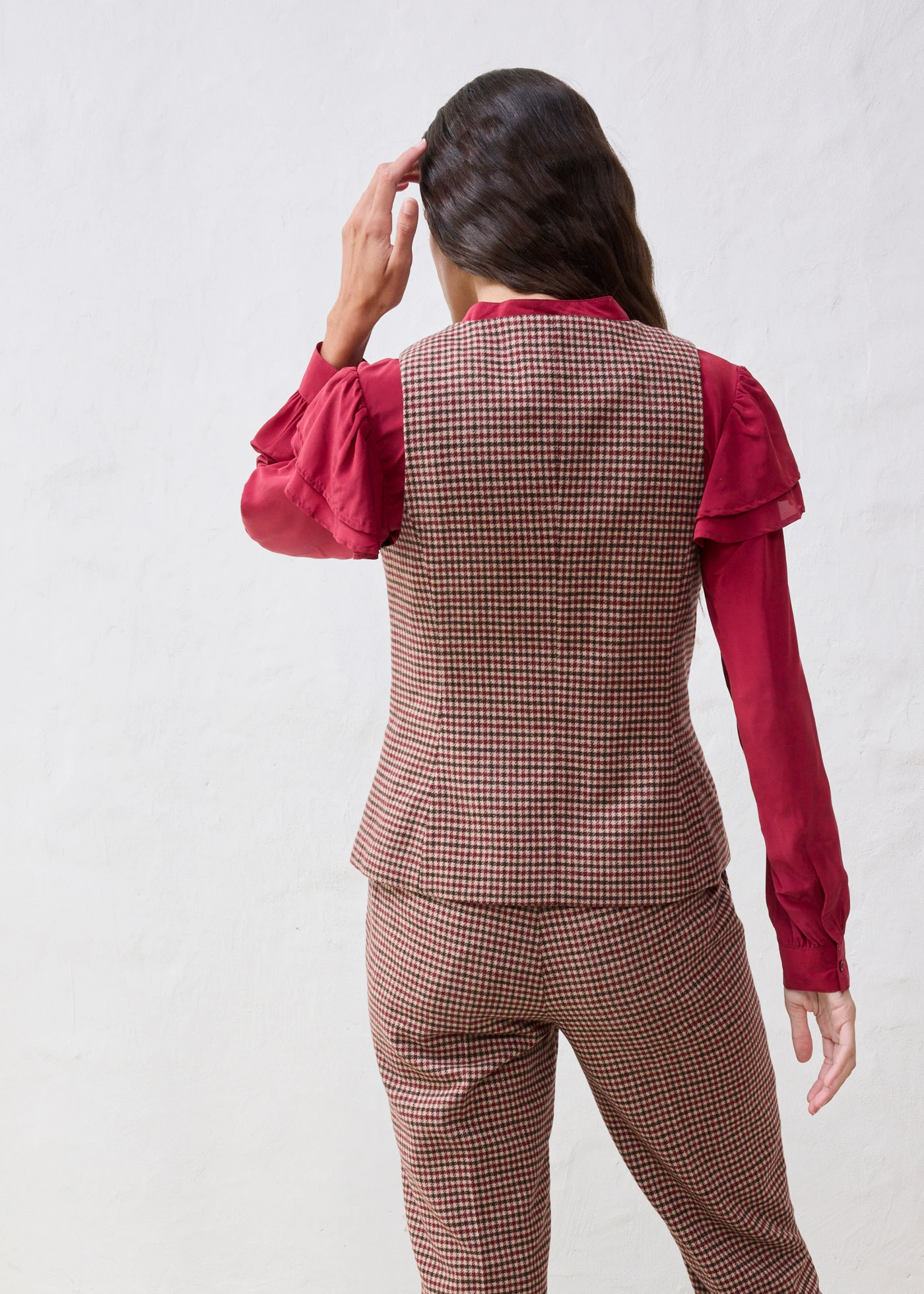 Vesta s podílem vlny • matně velbloudí-tmavě modrá kostkovaná • bonprix obchod