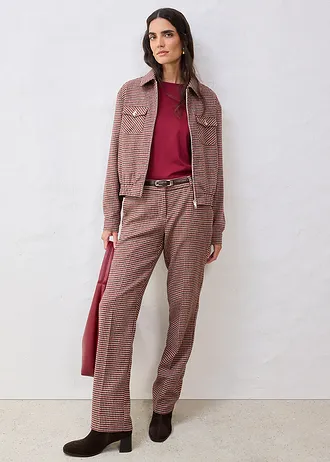 Bomber van een zachte wolmix, Kleur: mat camel-donkerblauw geruit