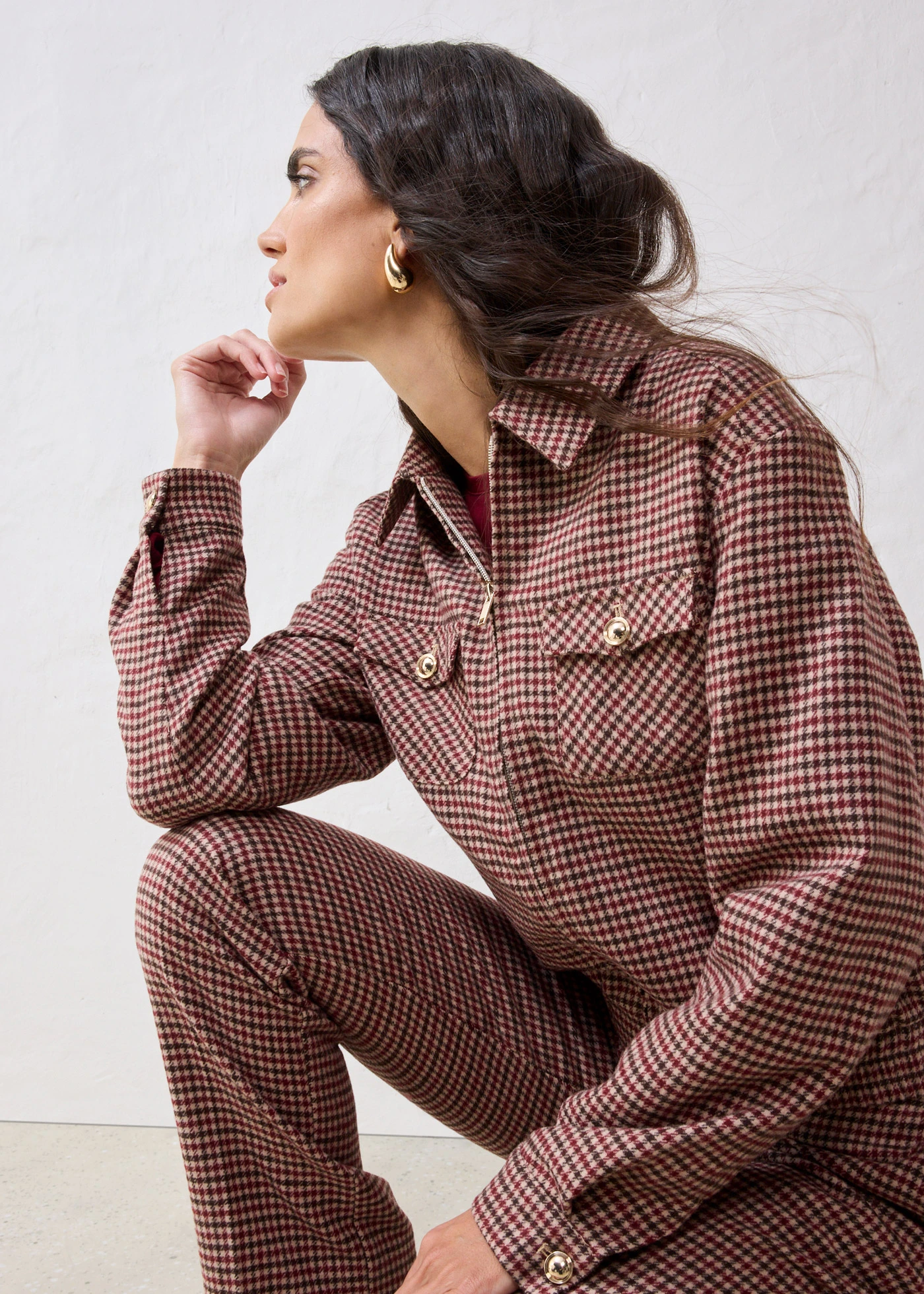 Dzseki gyapjúval • matt tevebarna-sötétkék kockás • bonprix áruház