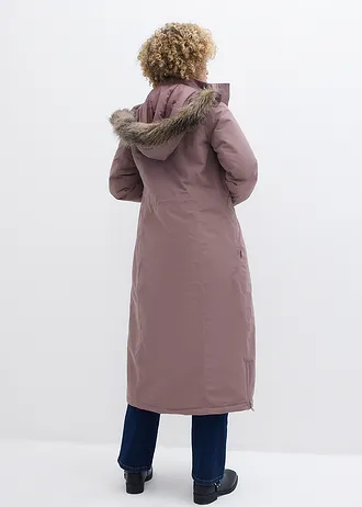 Lange outdoor jas met imitatiebont, waterdicht, Kleur: mat bruin
