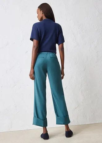 Flared broek met wol, Kleur: pepergroen