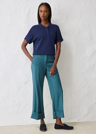 Flared broek met wol, Kleur: pepergroen