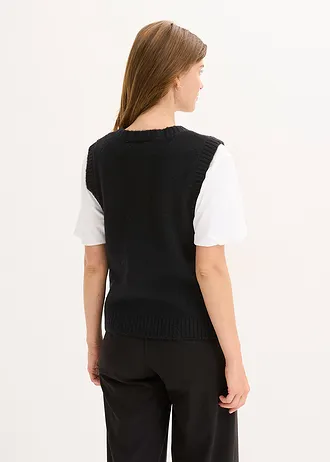 Fijngebreide bodywarmer, Kleur: zwart