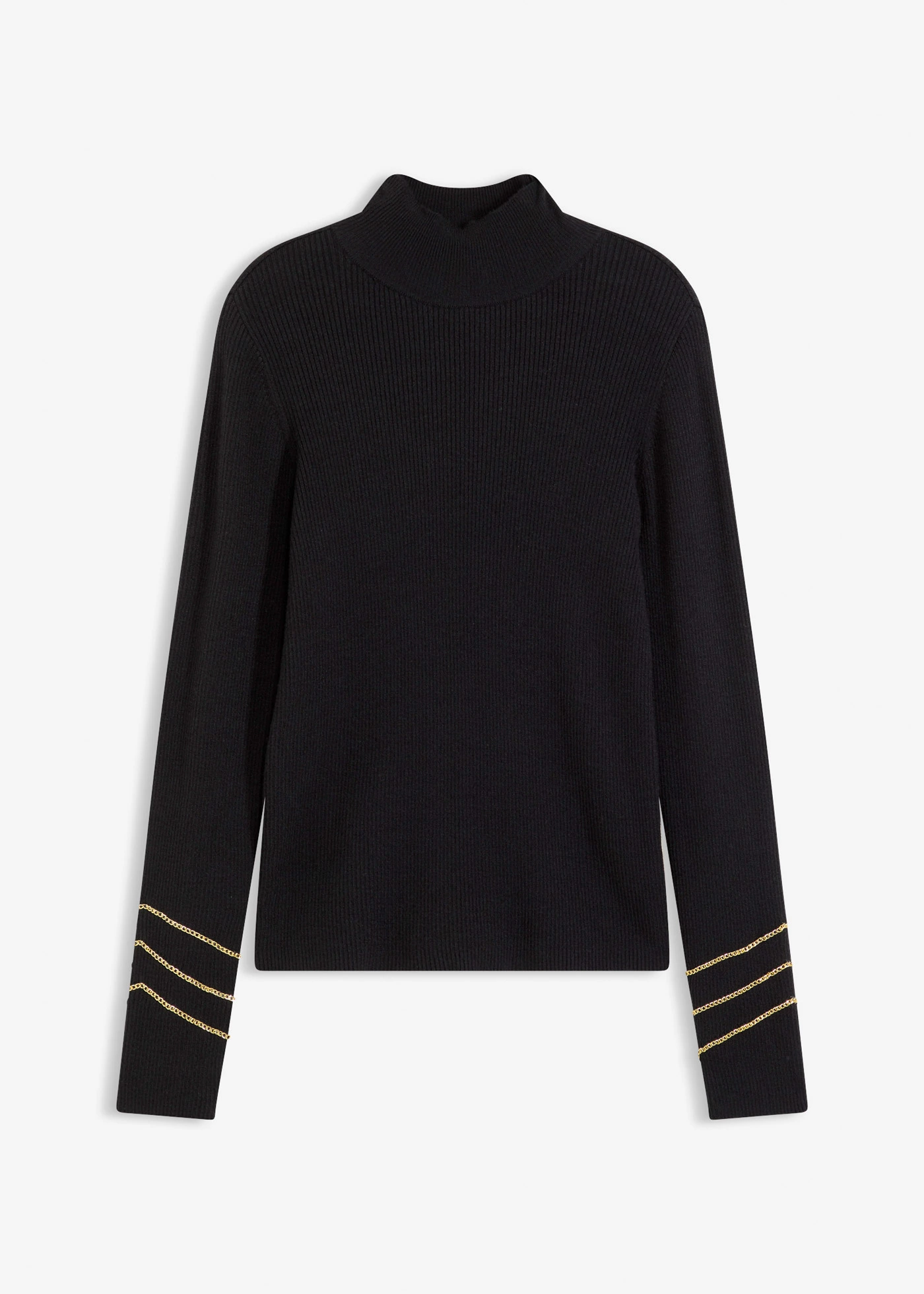 Fijngebreide trui met goude biezen • zwart • bonprix online shop