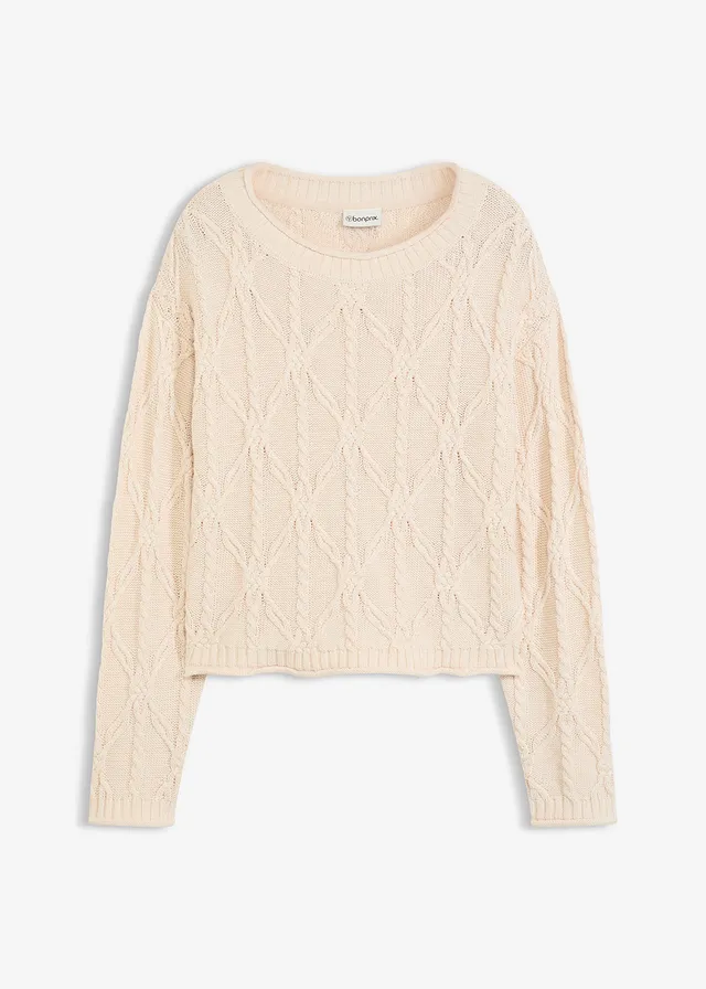 Svetr s podílem bavlny • šedobéžový melír • bonprix obchod