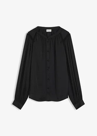 Blouse en satin avec galons en dentelle, Couleur: noir