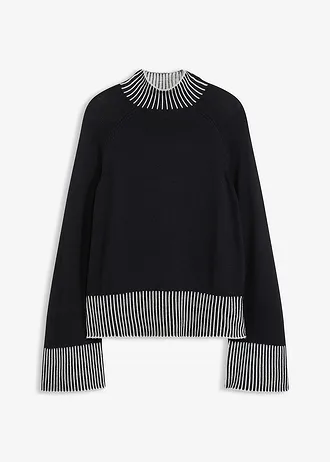 Svetr se stojáčkem, s podílem kašmíru • černo-béžová • bonprix obchod