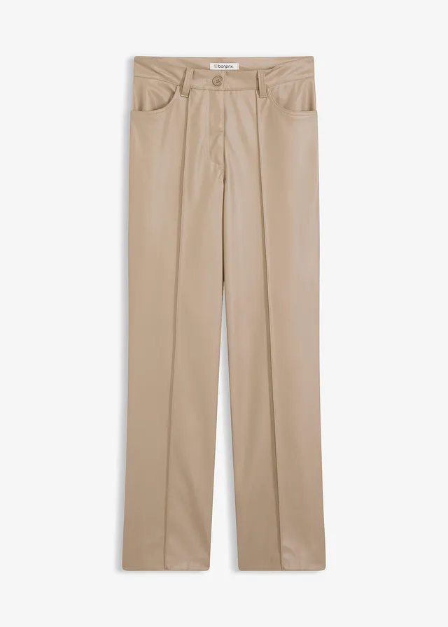 Imitatieleren broek met biezen, straight leg