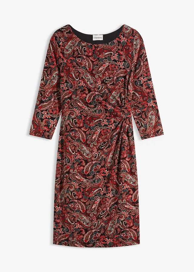 Robe en jersey à imprimé paisley, Couleur: noir-rouge paisley