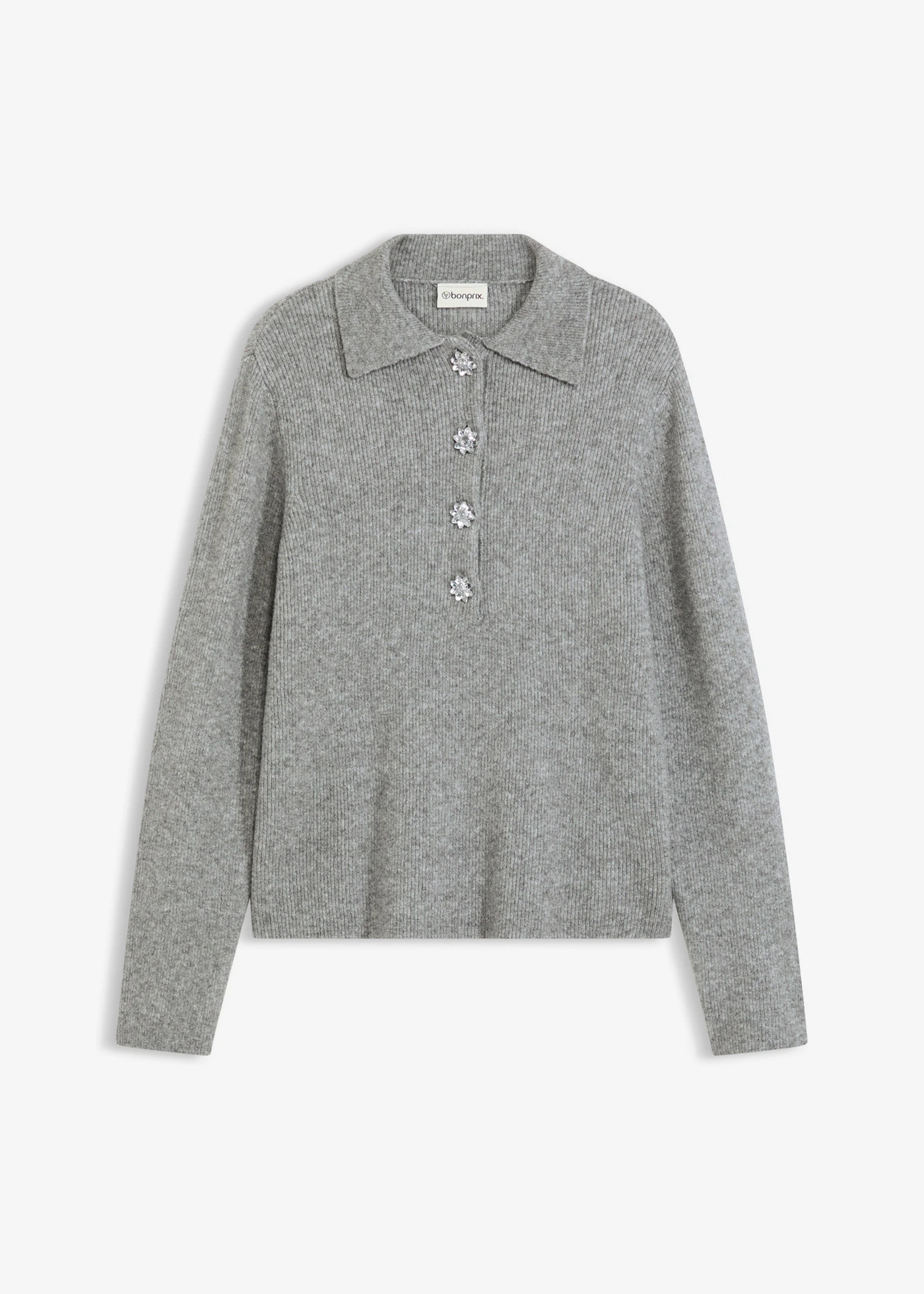 Pólo svetr s podílem vlny • šedý melír • bonprix obchod