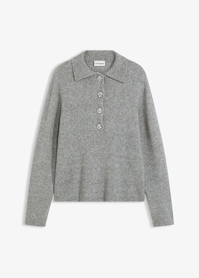 Pulover polo cu lână în compoziție • gri melanj • magazin bonprix