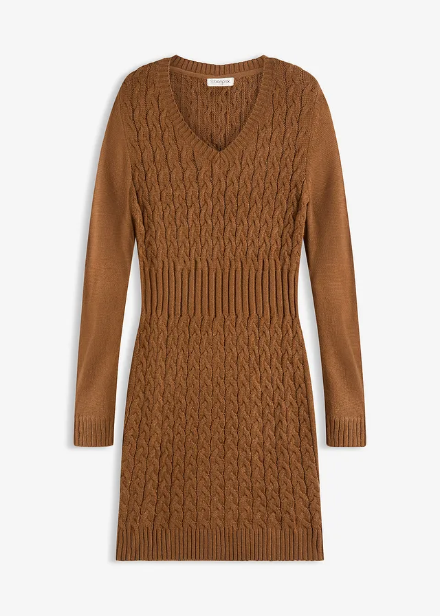 Robe en maille à motif torsadé, Couleur: brun poivron