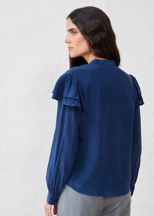 Blouse met zijde, Kleur: donkerblauw