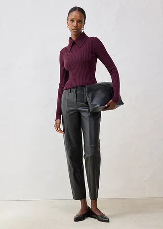 Kožené kalhoty z nappa jehnětiny, barva: černá