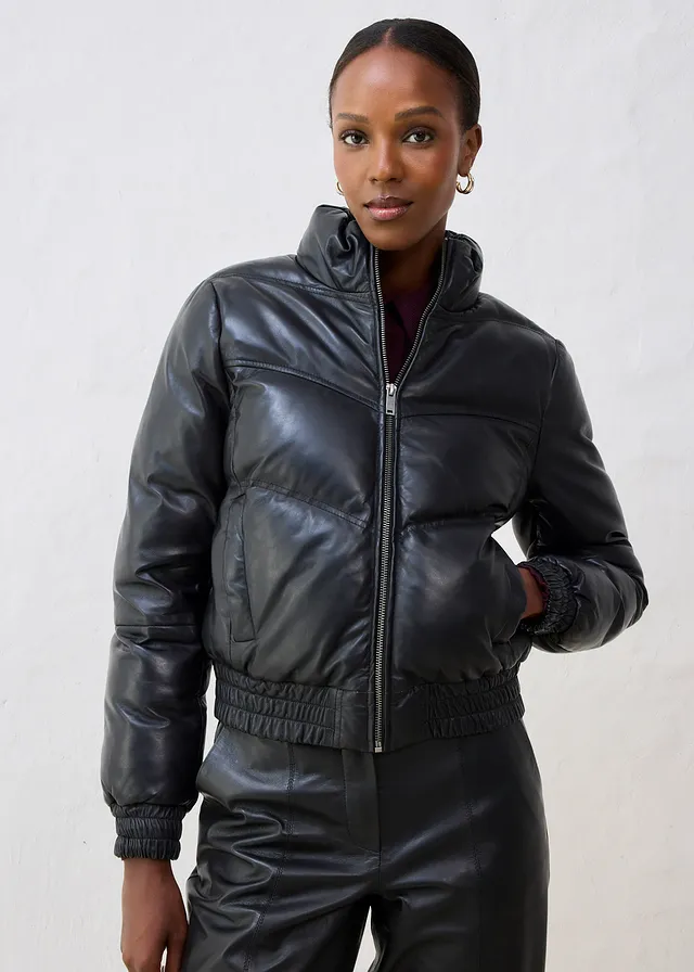 Doudoune en cuir d’agneau nappa, Couleur: noir