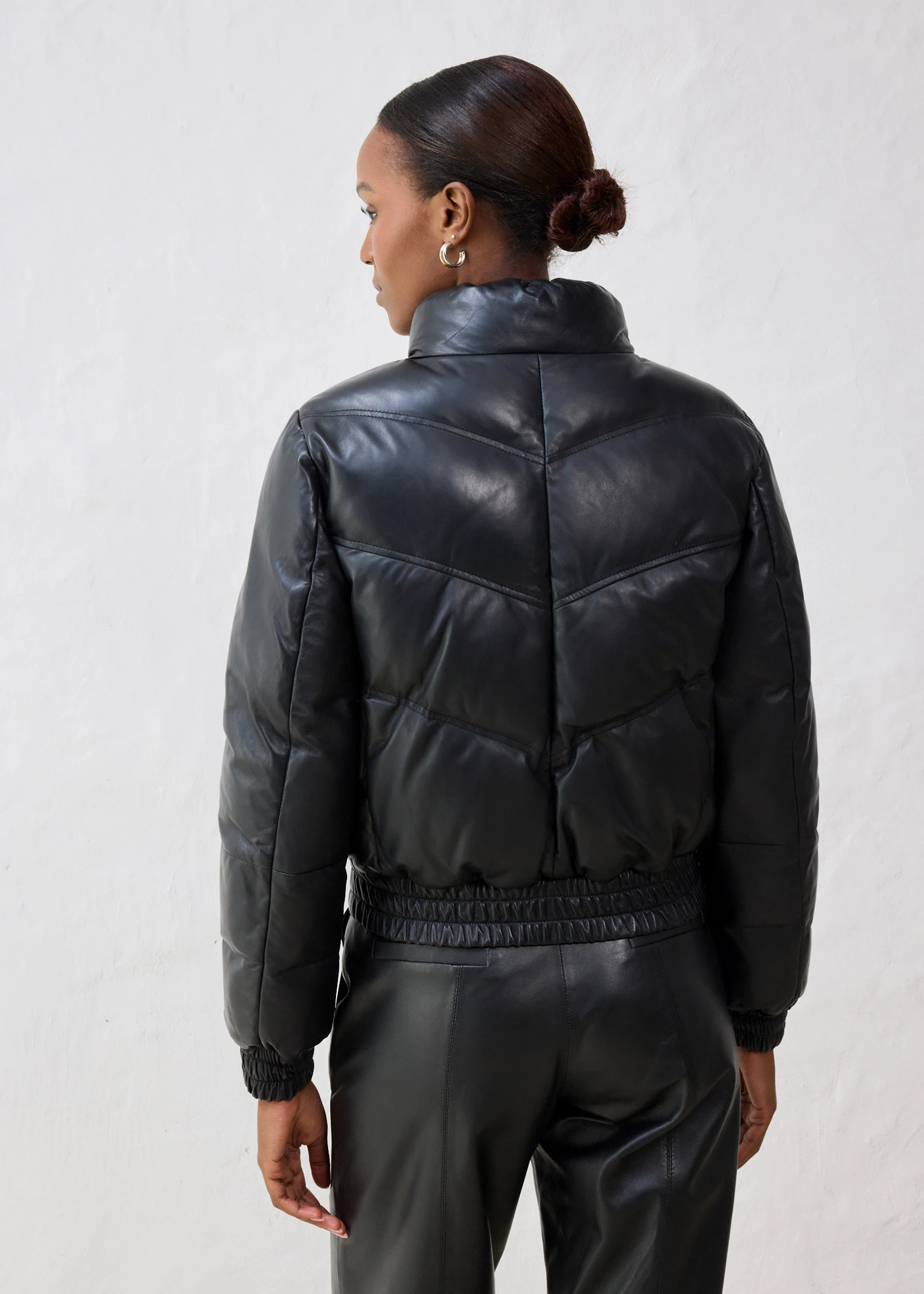 Gewatteerde, leren jas van lamsnappa • zwart • bonprix online shop