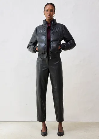 Geacă matlasată de piele nappa de miel, culoare: negru