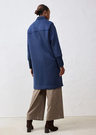 Lange winterjas met gebreide strook, Kleur: donkerblauw