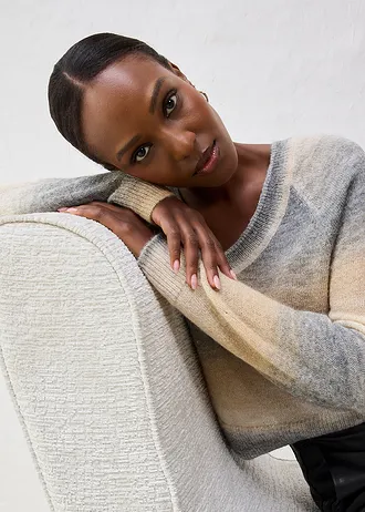 Pull en laine mélangée avec fil lurex • beige naturel-gris chiné imprimé • Boutique bonprix