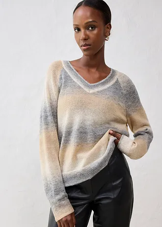 Pull en laine mélangée avec fil lurex • beige naturel-gris chiné imprimé • Boutique bonprix