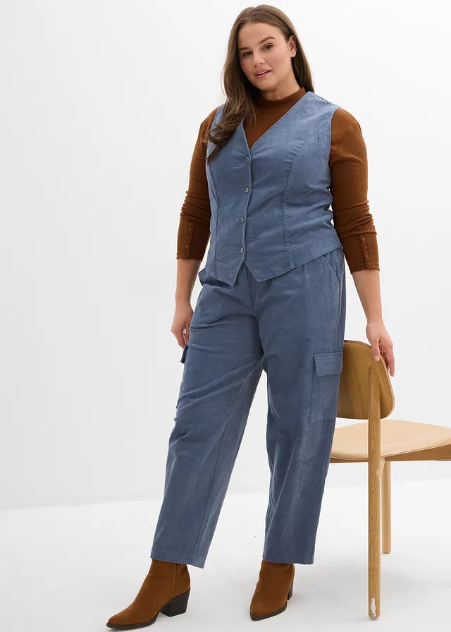 Corduroy vest, Kleur: rookblauw