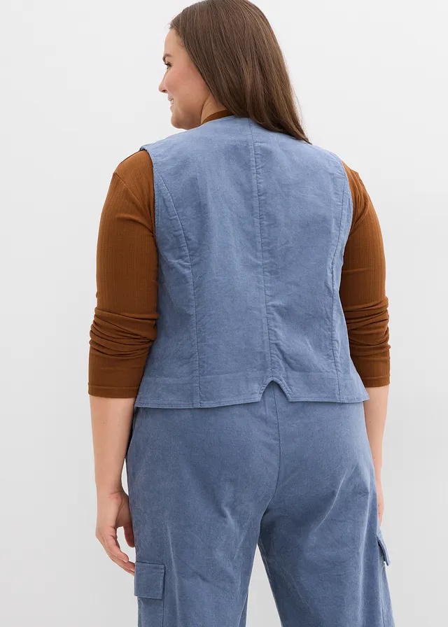 Corduroy vest, Kleur: rookblauw