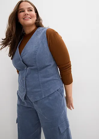 Manšestrová vesta • kouřově modrá plus size • bonprix obchod