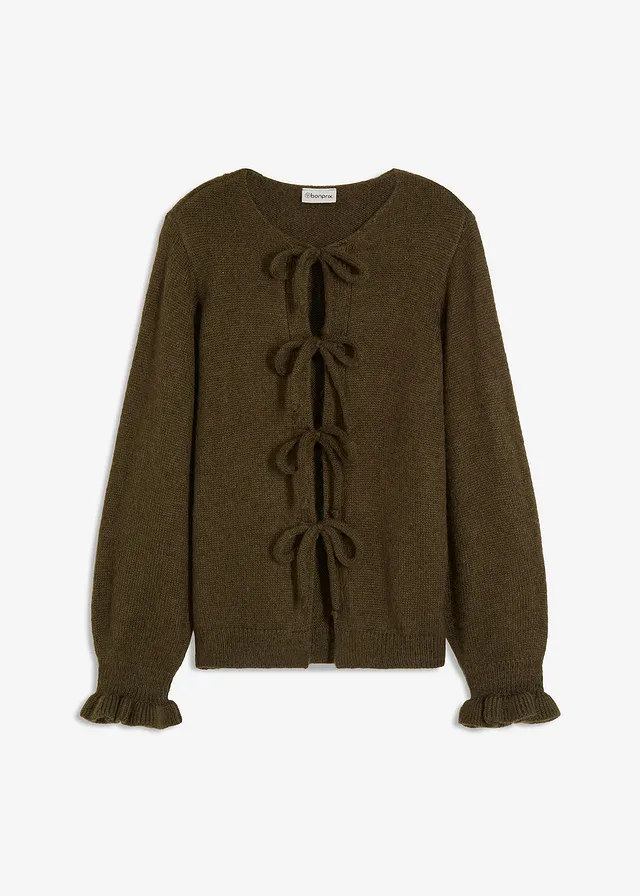 Oversized vest van zachte wolmix, Kleur: donkerolijfgroen/mat olijfgroen mêlee