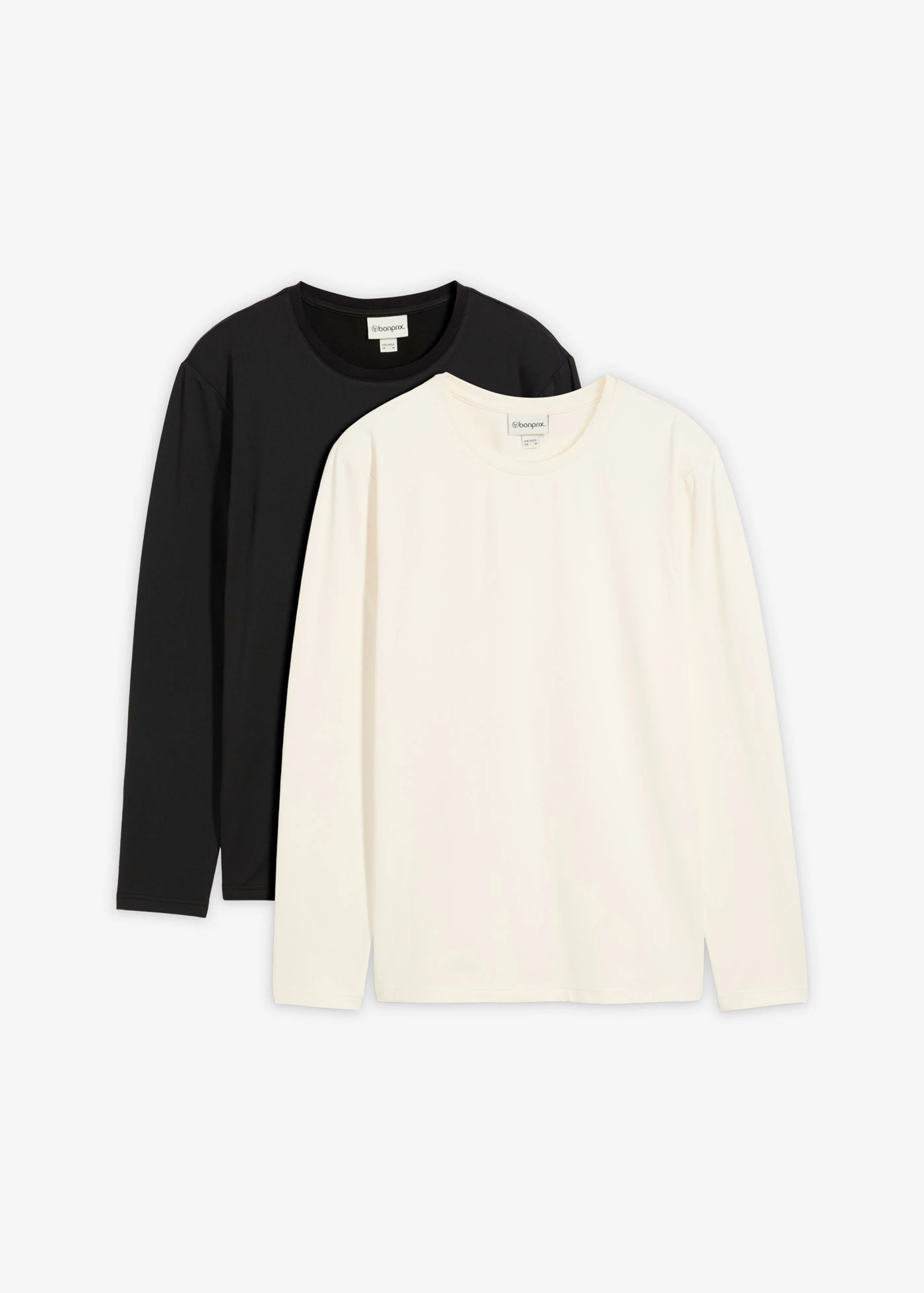 Lot de 2 T-shirts manches longues chauds, slim • crème+noir • Boutique bonprix