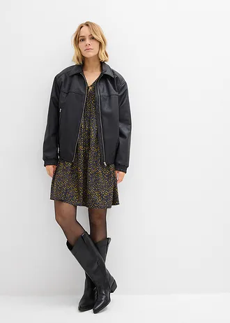 Tunikové šaty ze splývavé viskózy • tmavě modro-limetkově kari s potiskem • bonprix obchod