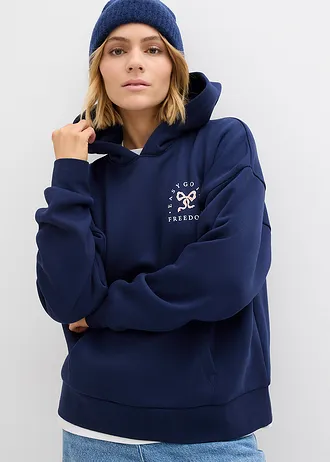 Oversize mikina z bavlněné směsi • tmavě modrá s potiskem • bonprix obchod
