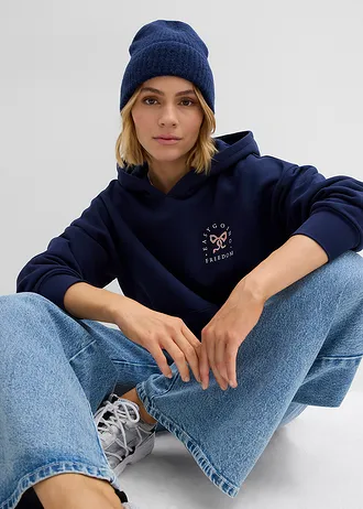 Oversize mikina z bavlněné směsi • tmavě modrá s potiskem • bonprix obchod