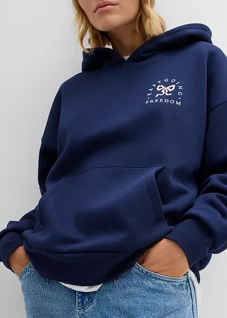 Oversize mikina z bavlněné směsi • tmavě modrá s potiskem • bonprix obchod