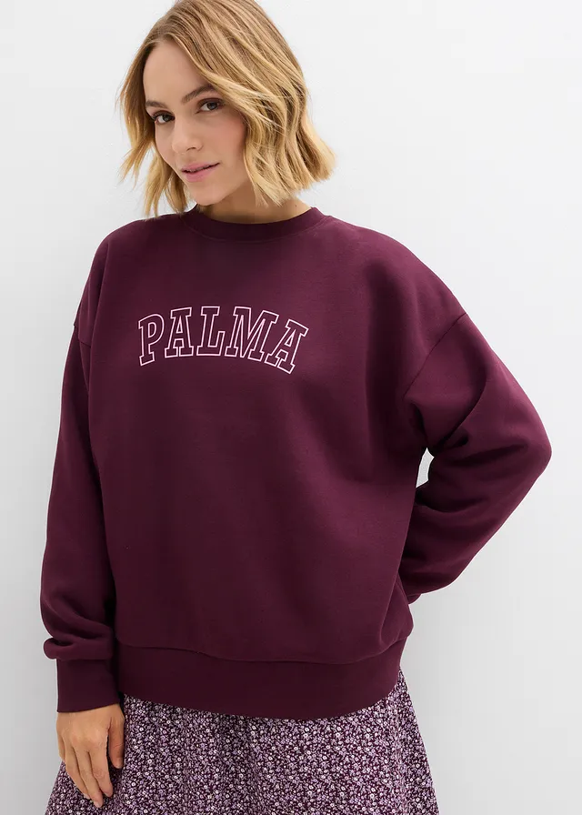 Sweat oversize en coton mélangé, Couleur: bordeaux-rose imprimé