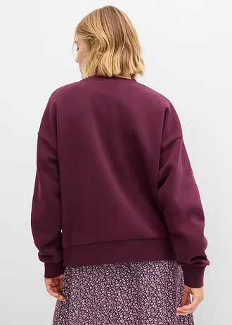 Oversized sweater van katoenmix, Kleur: wijnrood-roze met print