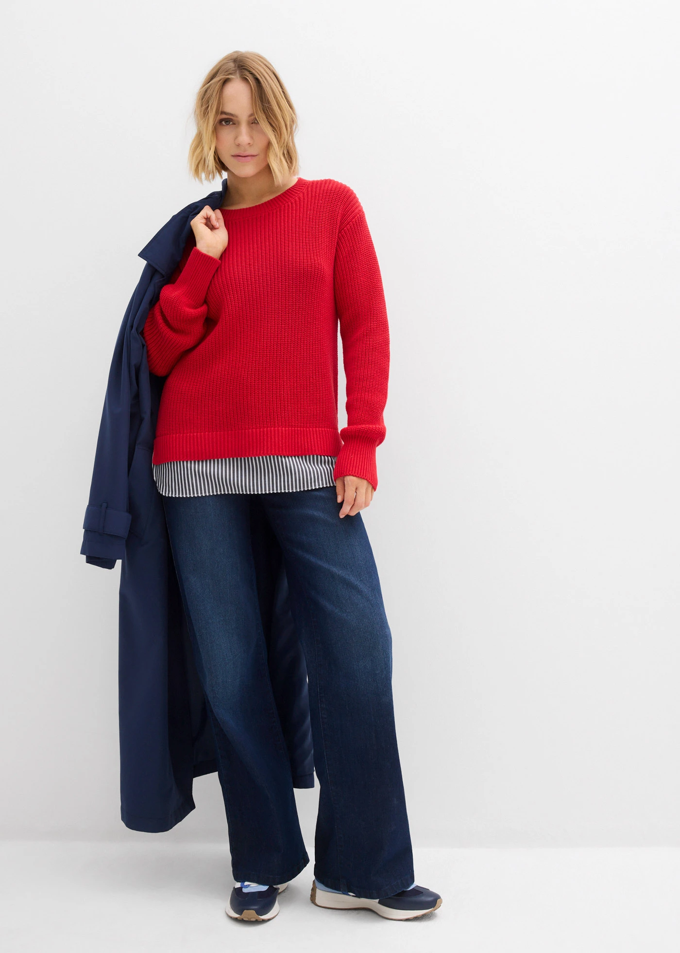 Trui met blouse-inzetstuk • lavarood-wit-schaduwgrijs • bonprix online shop