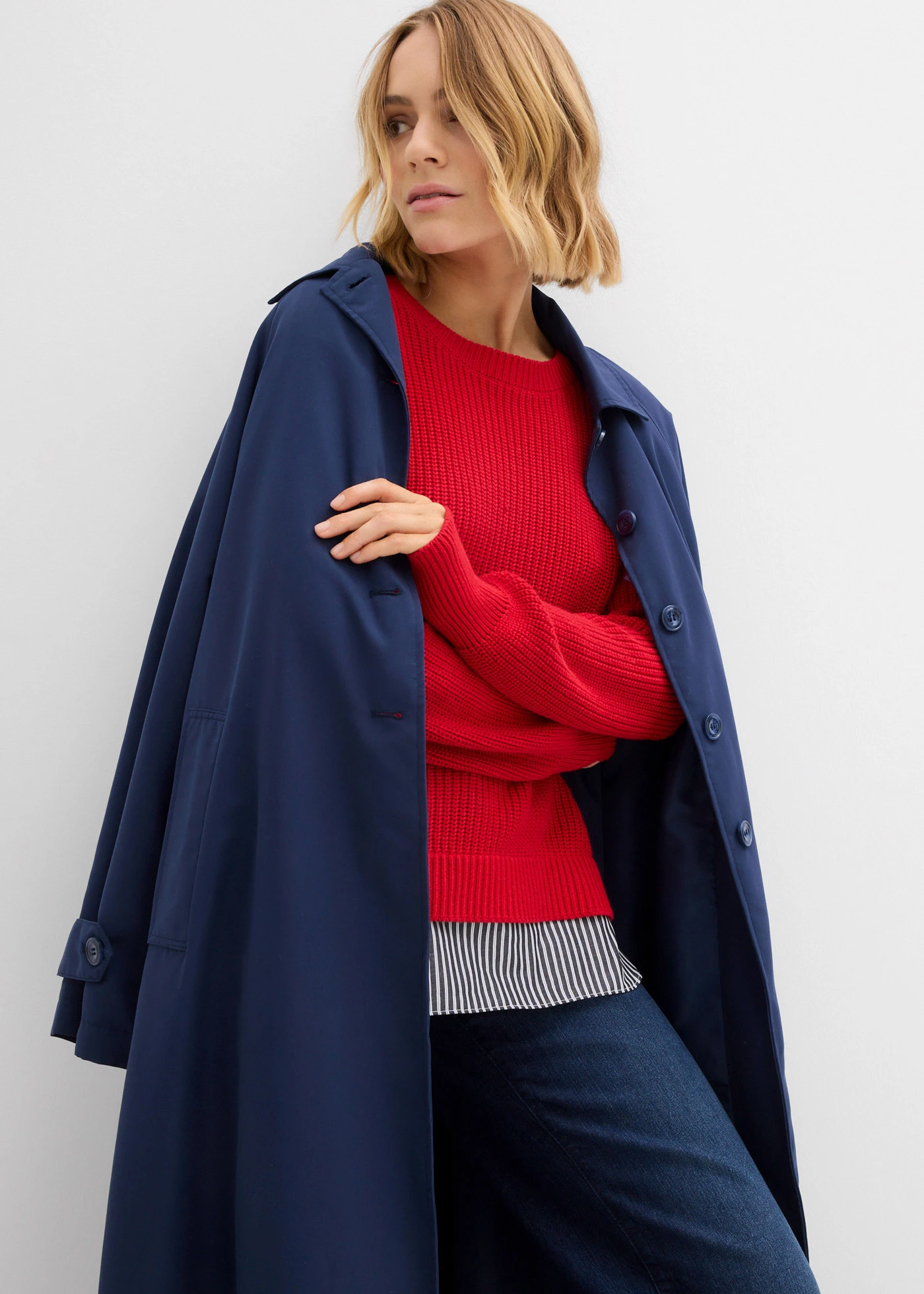 Trui met blouse-inzetstuk • lavarood-wit-schaduwgrijs • bonprix online shop