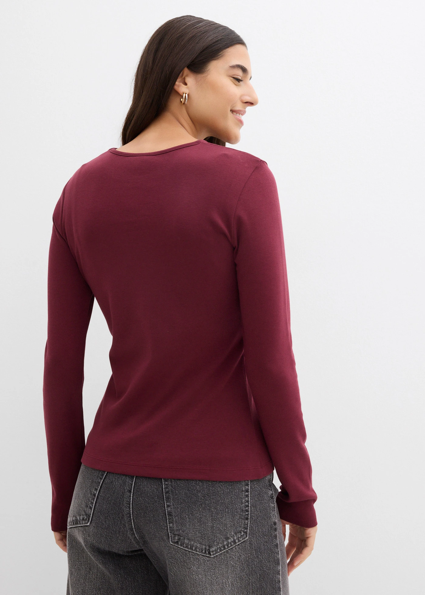 Triko s dlouhým rukávem, z čisté bavlny • tmavě bobulová/popelavě růžová • bonprix obchod