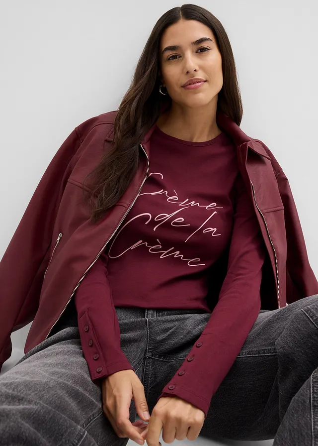 T-shirt manches longues 100% coton • prune foncé/rose cendré • product-page.page-title-suffix