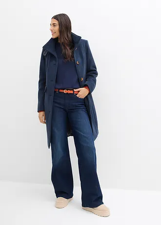 Sweter raglanowy z cienkiej dzianiny • naturalny beżowy-granatowy-pomarańczowa lawa • sklep bonprix