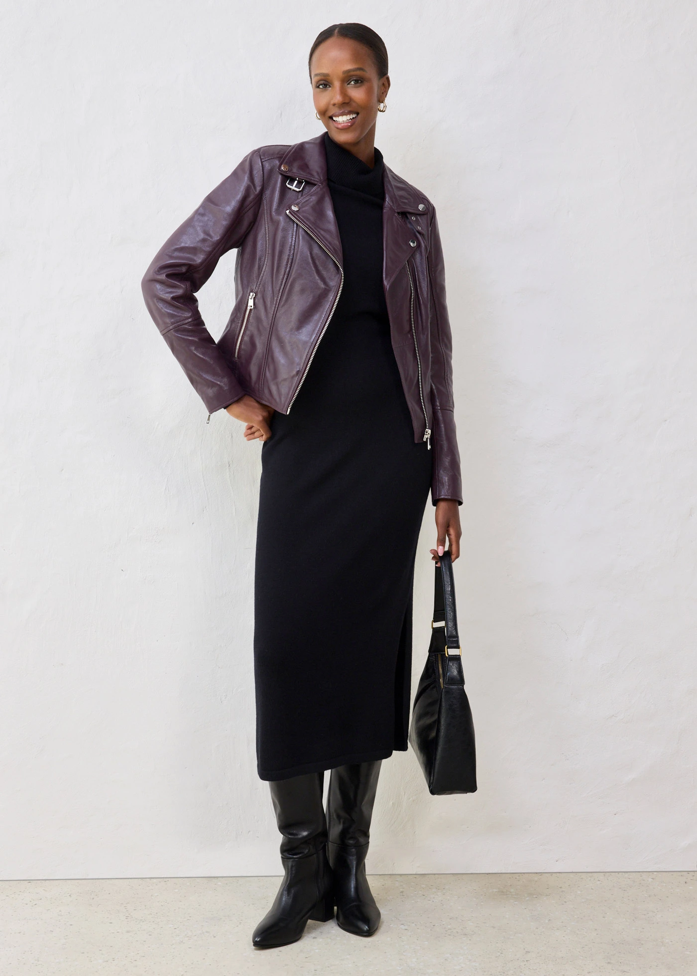 Kurtka typu biker ze skóry jagnięcej nappa • czerwony winny • sklep bonprix