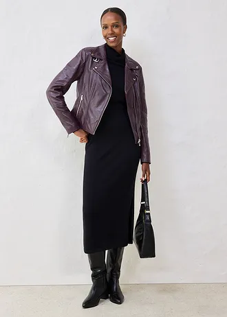 Kurtka typu biker ze skóry jagnięcej nappa • czerwony winny • sklep bonprix