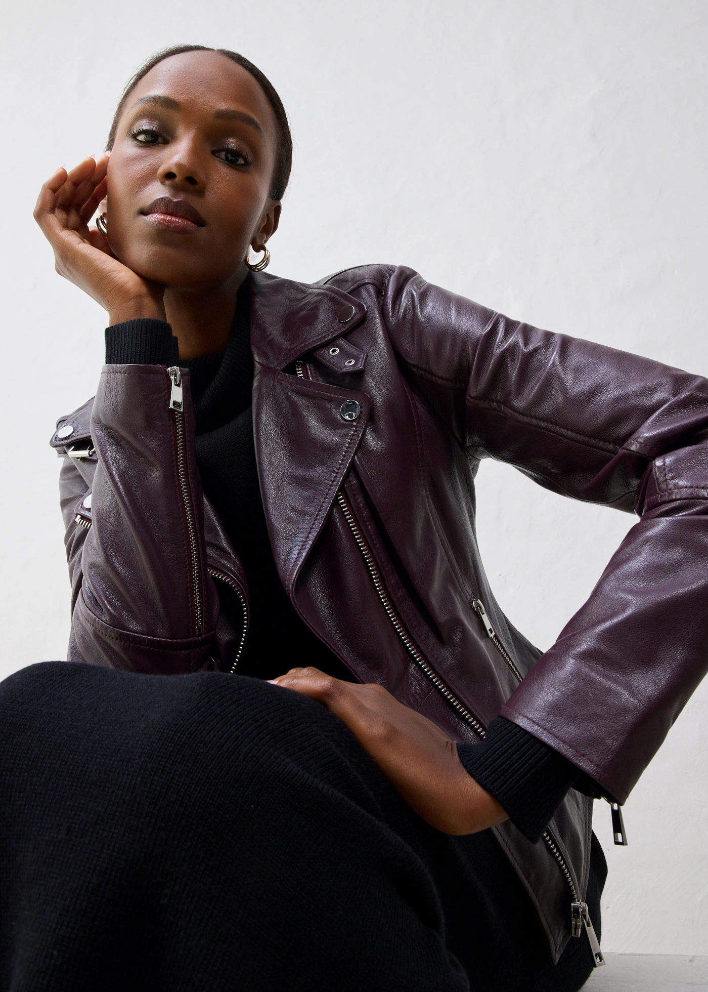 Kurtka typu biker ze skóry jagnięcej nappa • czerwony winny • sklep bonprix