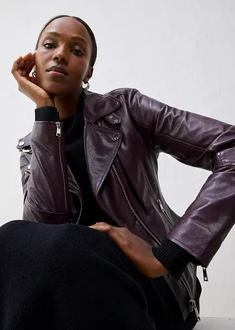 Motorkářská bunda z napa jehnětiny • vínová • bonprix obchod