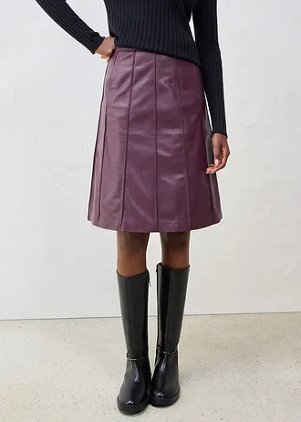 Rozšířená kožená sukně z jehněčí kůže nappa, barva: vínová
