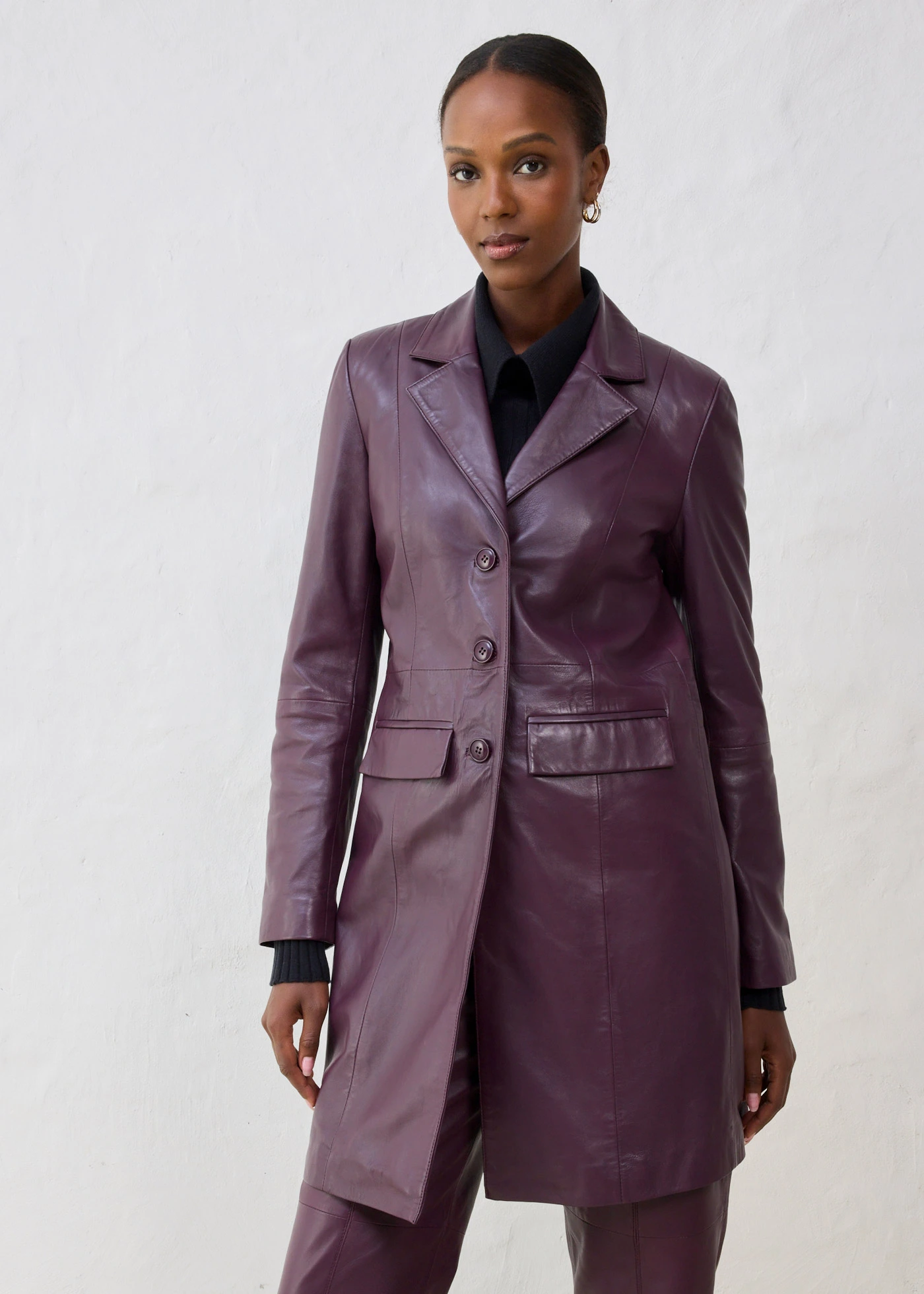 Manteau court en cuir nappa d’agneau • bordeaux • Boutique bonprix