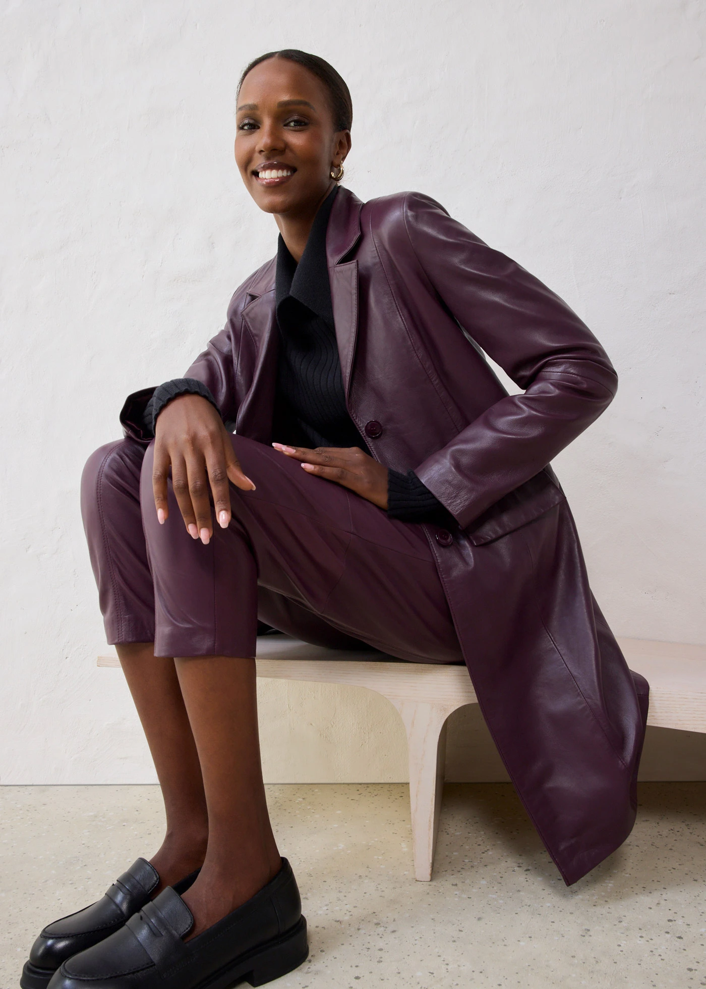 Manteau court en cuir nappa d’agneau • bordeaux • Boutique bonprix