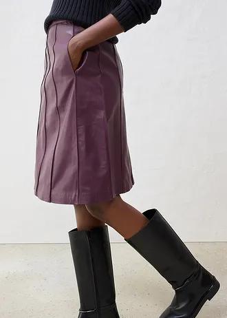 Rozšířená kožená sukně z jehněčí kůže nappa • vínová • bonprix obchod
