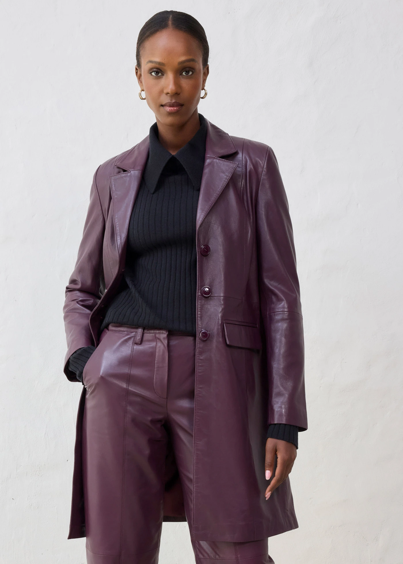 Manteau court en cuir nappa d’agneau • bordeaux • Boutique bonprix