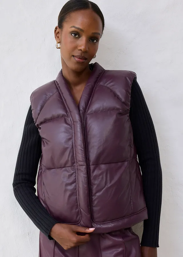 Leren bodywarmer van lamsnappa, Kleur: wijnrood